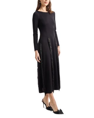 Princess Seam Fringe Trim Knit Dress