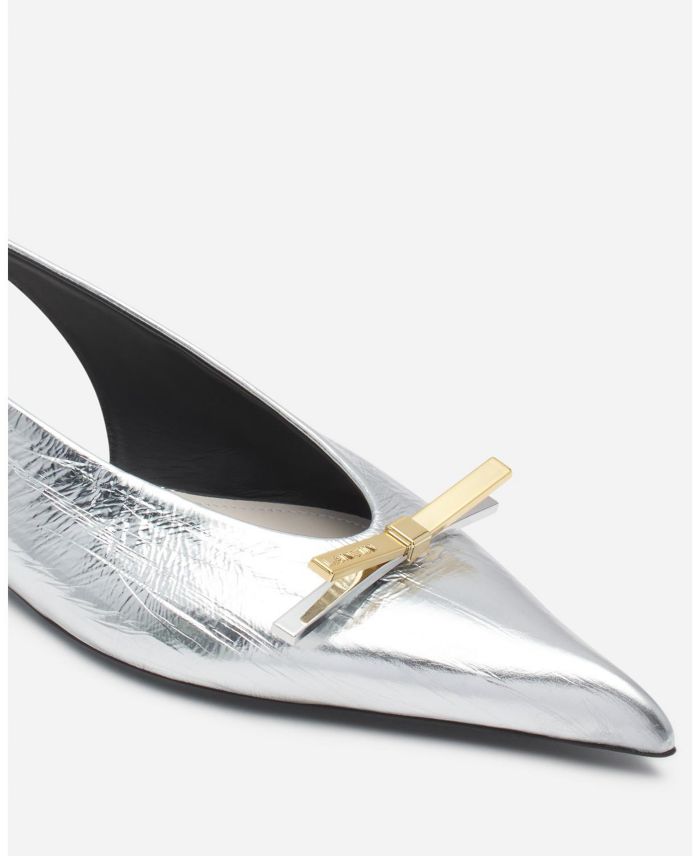 Women's Bow Slingback Flat Metallic Leather