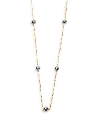 Argento Vivo - Bead Station Necklace in Two Tone Sterling Silver, 16"-18"