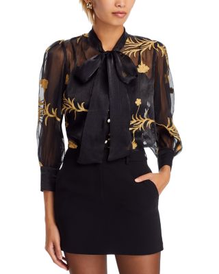 Nancy Yang - Tie Neck Embroidered Top