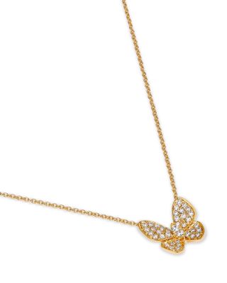 Diamond Pave Cut Butterfly Pendant Necklace in 14K Yellow Gold, 0.33 tcw