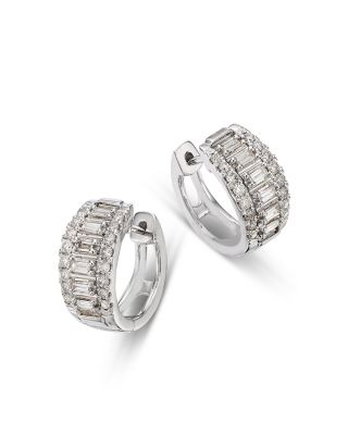 Bloomingdale's Diamond Baguette & Round Huggie Hoop Earrings in 14K White Gold, 0.5 ct. t. w.