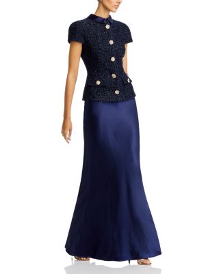 Self-Portrait - Metallic Boucl&eacute; Bodice and Satin Maxi Dress