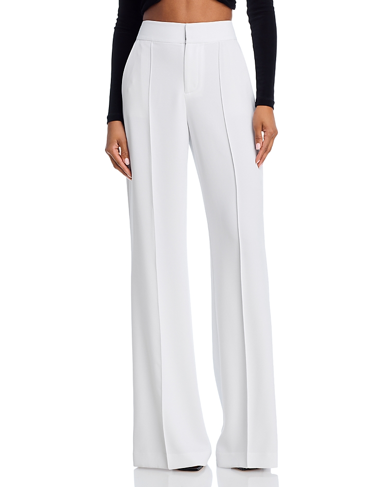 Alice And Olivia Dylan High Waist Wide Leg Pants In White Crystal Trim Crepe In White