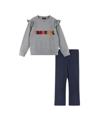 Andy & Evan - Navy Crewneck Sweater w/Embossed Glitter Lettering & Legging Set - Little Kid