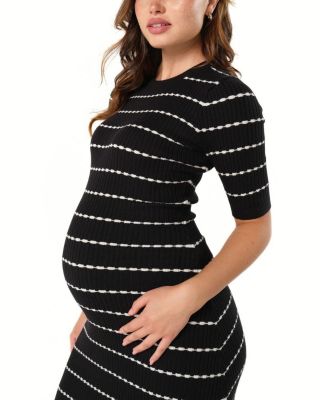  Women&#39;s Knee Length Striped Maternity &amp; Nursing Sweater Dress in Cotton Knit