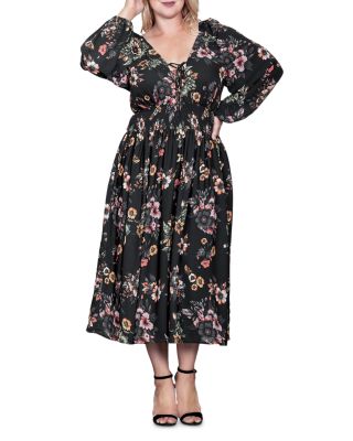 Plus Size Lace Up Double V Neck Dress