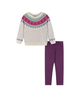 Andy & Evan - Girls' White Gingerbread Fair Isle Sweater & Jegging Set - Little Kid