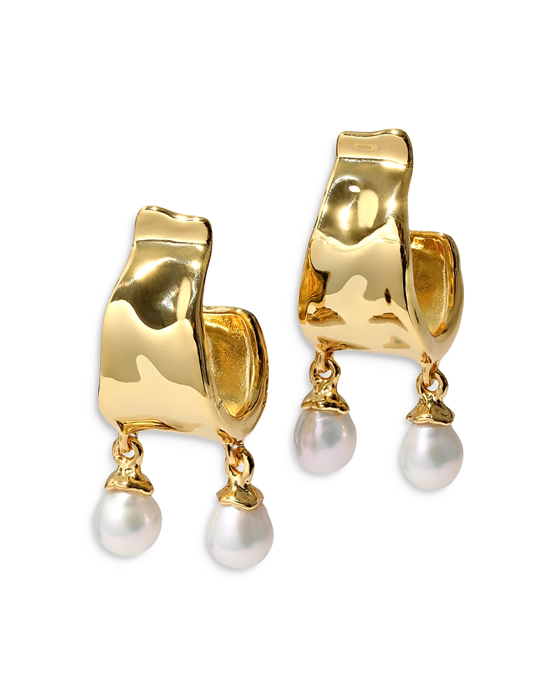 ALEXIS BITTAR PERLA 14K GOLD PLATE & CULTURED FRESHWATER PEARL DOUBLE CHARM HOOP EARRINGS, 1.75L