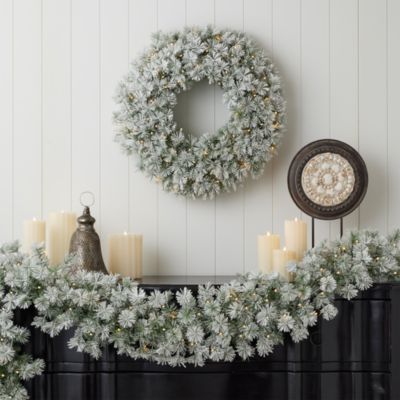 Flocked Winter Fir 24" Wreath with Clear Lights