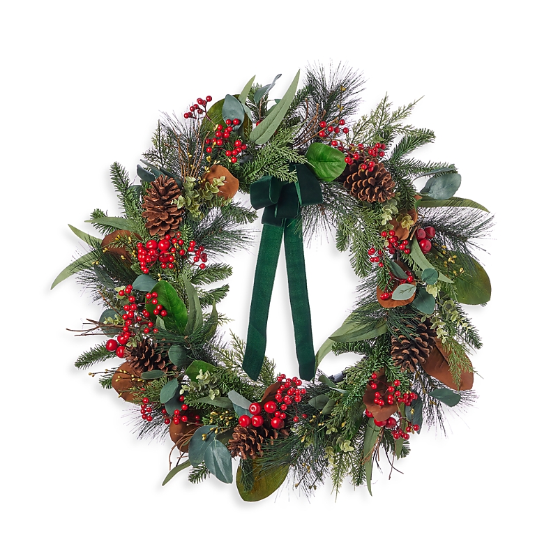 Seasonal Llc Pre Lit 28 Magnolia Leaf, Eucalyptus & Berry Wreath