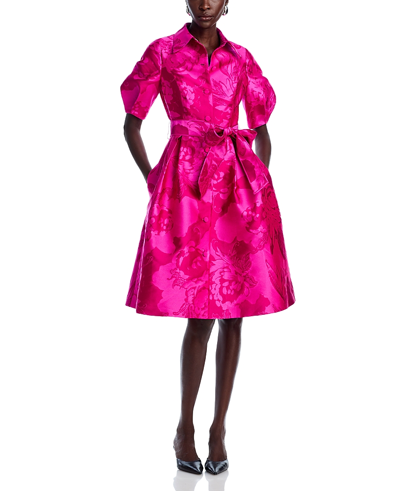Teri Jon By Rickie Freeman Floral Embossed Dress In Hot Pink