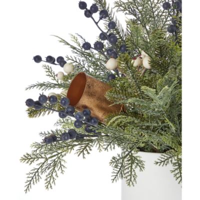 Blueberries & Harmony Bells Arrangement in Ceramic Pot with Fairy Lights