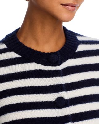 100% Cashmere Striped Crewneck Cardigan - Exclusive