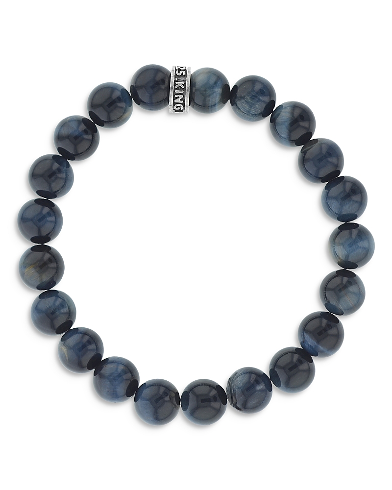 King Baby Studio Blue Tiger Eye Bead Bracelet In Blue