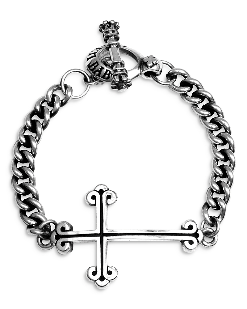 KING BABY STUDIO MEN'S STERLING SILVER EAST WEST CROSS CURB LINK BRACELET