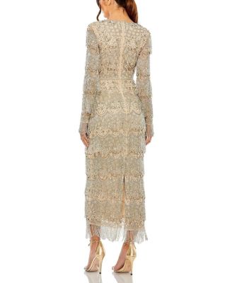 V Neck Beaded Fringe Embellished Dress