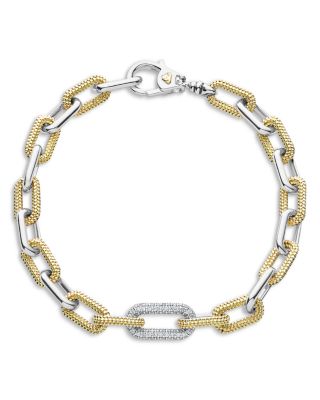 LAGOS - 18K Yellow Gold & Silver Caviar Lux-Clip Diamond Link Bracelet - Exclusive