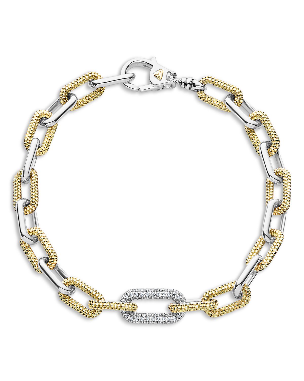 Lagos 18K Yellow Gold & Silver Caviar Lux-Clip Diamond Link Bracelet - Exclusive