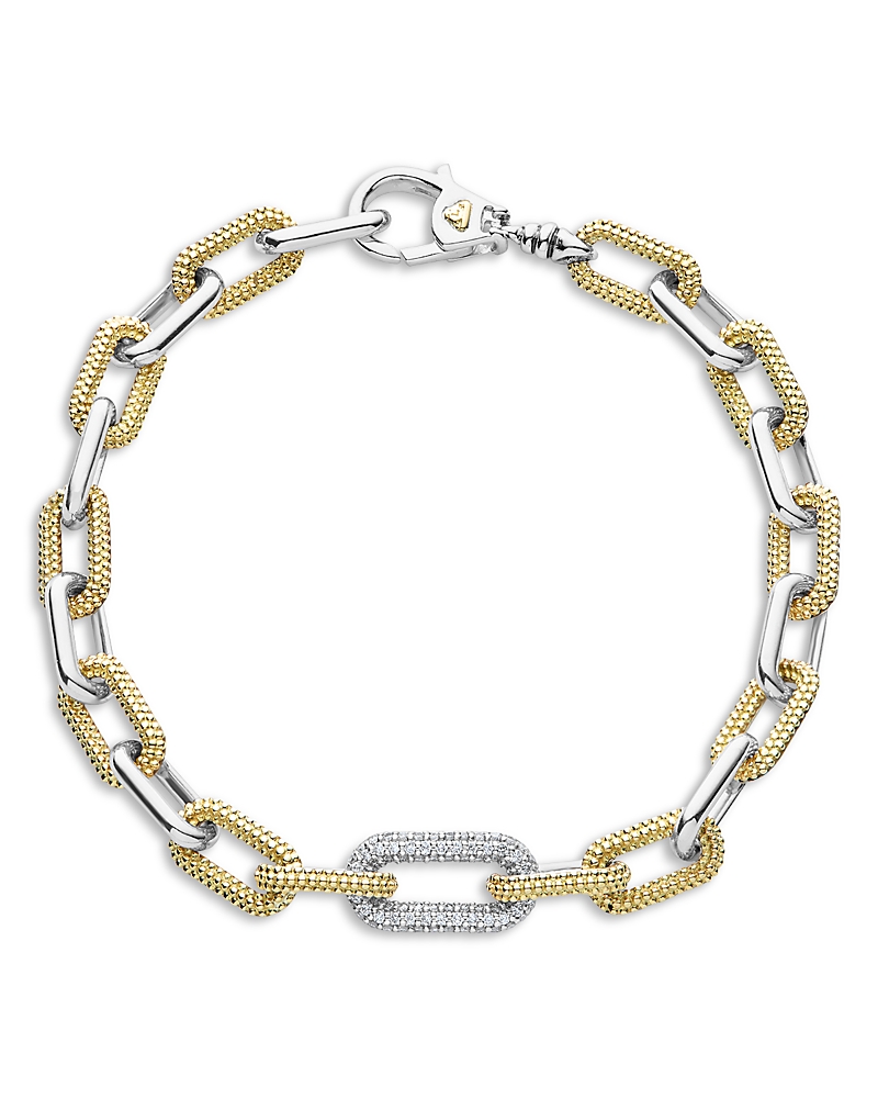 Lagos 18K Yellow Gold & Silver Caviar Lux-Clip Diamond Link Bracelet - Exclusive