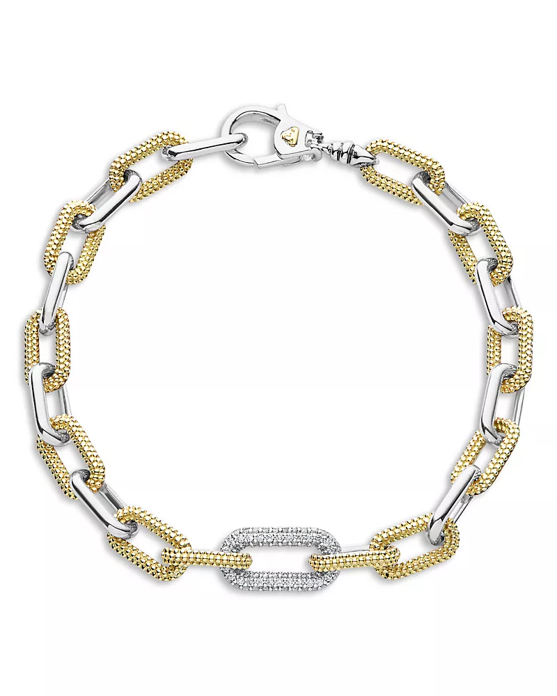 Lagos 18K Yellow Gold & Silver Caviar Lux-Clip Diamond Link Bracelet - Exclusive