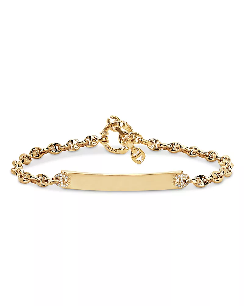 Hoorsenbuhs 18K Yellow Gold Open Link Monogram Plate Bracelet with Diamonds, 0.16 tcw