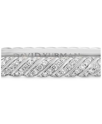 Sculpted Cable Bangle Bracelet in 18K White Gold with Diamonds, 4.6mm