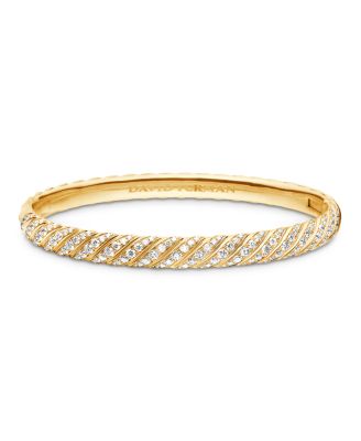 18K Yellow Gold Sculpted Cable Pav&eacute; Diamond Bangle, 6.2mm