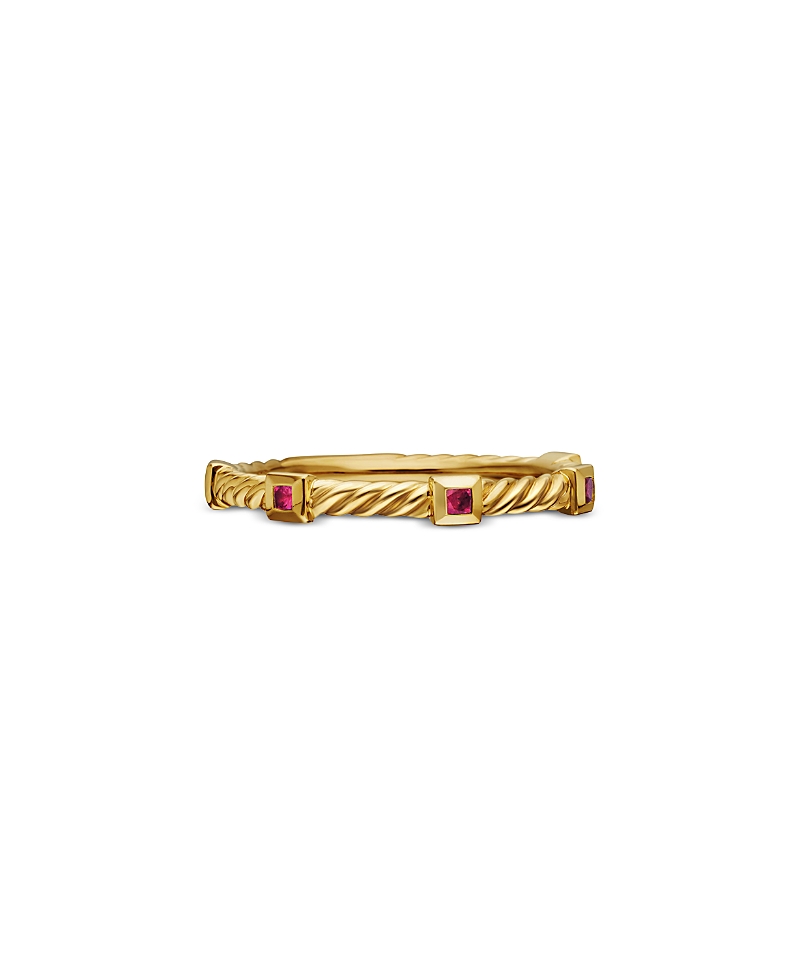 David Yurman 18K Yellow Gold Cable Sapphire Stack Band Ring