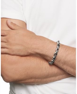 Men's Torqued Faceted Link Bracelet in Sterling Silver with Pav&eacute; Black Diamonds