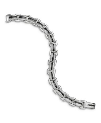 Men's Sterling Silver Deco Diamond Pav&eacute; Beveled Link Bracelet