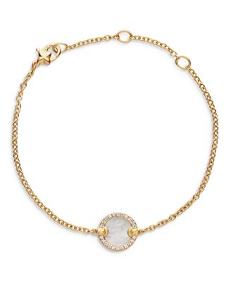 Petite DY Elements&reg; 18K Yellow Gold Mother-of-Pearl & Pav&eacute; Diamonds Center Station Chain Bracelet