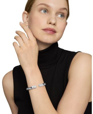 Sterling Silver Cable Edge Bangle Bracelet with Diamonds