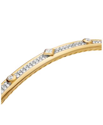 18K Yellow Gold Modern Renaissance Bangle Bracelet with Full Pav&eacute; Diamonds
