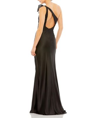 Sequined Bow Detail One Shoulder Trumpet Gown