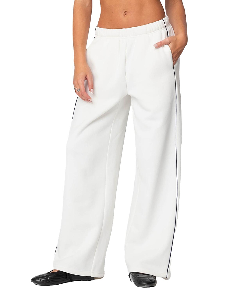 Edikted Piped Wide Leg Sweatpants In White