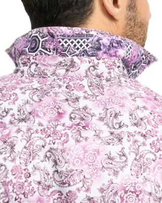 Downing Cotton Stretch Satin Printed Classic Fit Button Down Shirt