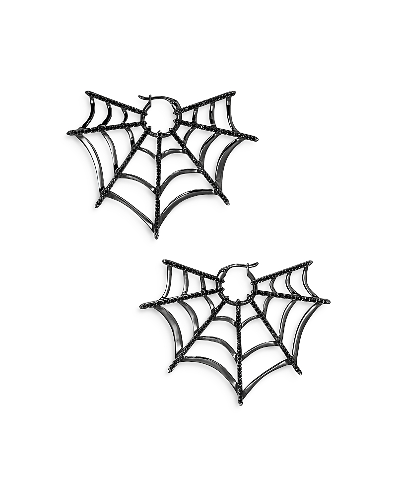Nadri Haunt Couture Black Pave Web Hoop Earrings In Ruthenium Plated In Black