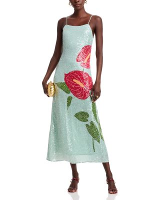 Anthurium Flowers Sequined Slip Dress