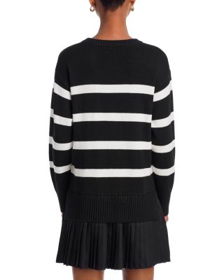 Striped Long Sleeve Mixed Media Dress - Exclusive