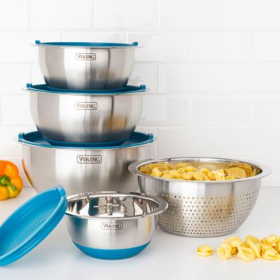 9 Pc Stainless Steel Bowl Set with Strainer, Red