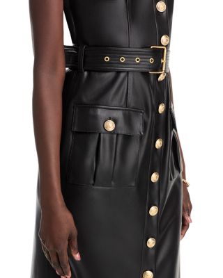 L'AGENCE Button Front Faux Leather Tank Dress | Bloomingdale's Women