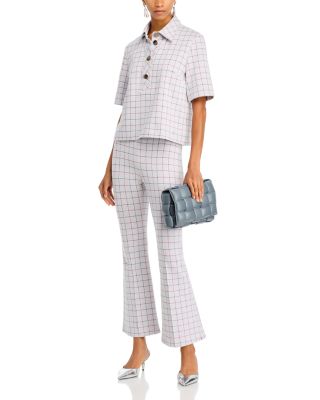 Rosetta Getty - Boxy Plaid Polo Shirt and Pull on Cropped Flared Pant