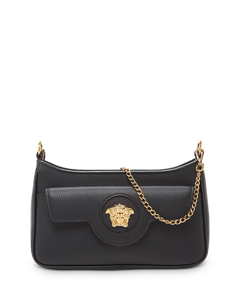 Versace La Medusa Mini Leather Crossbody Bag In Black