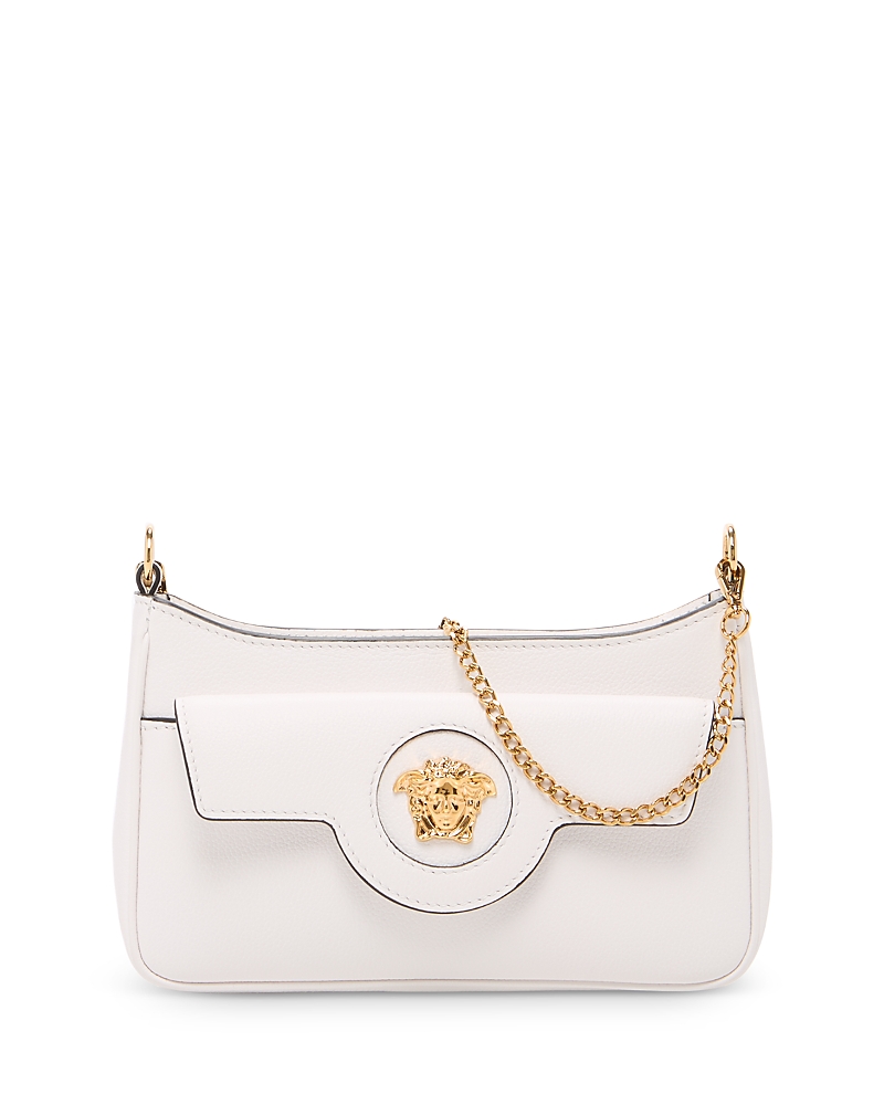 Versace La Medusa Mini Leather Crossbody Bag In Optical White