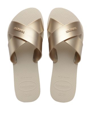 Women's Aqua Metallic Crisscross Slide Sandals