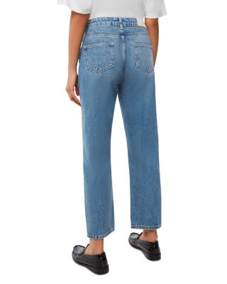 Hollie Button-Fly High Rise Cropped Straight Jeans in Denim