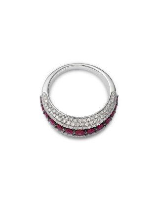 Ruby & Diamond Multi-Row Ring in 14K White Gold
