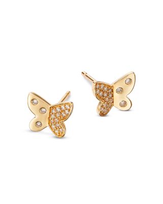 Diamond Butterfly Stud Earrings in 14K Yellow Gold, 0.10 tcw