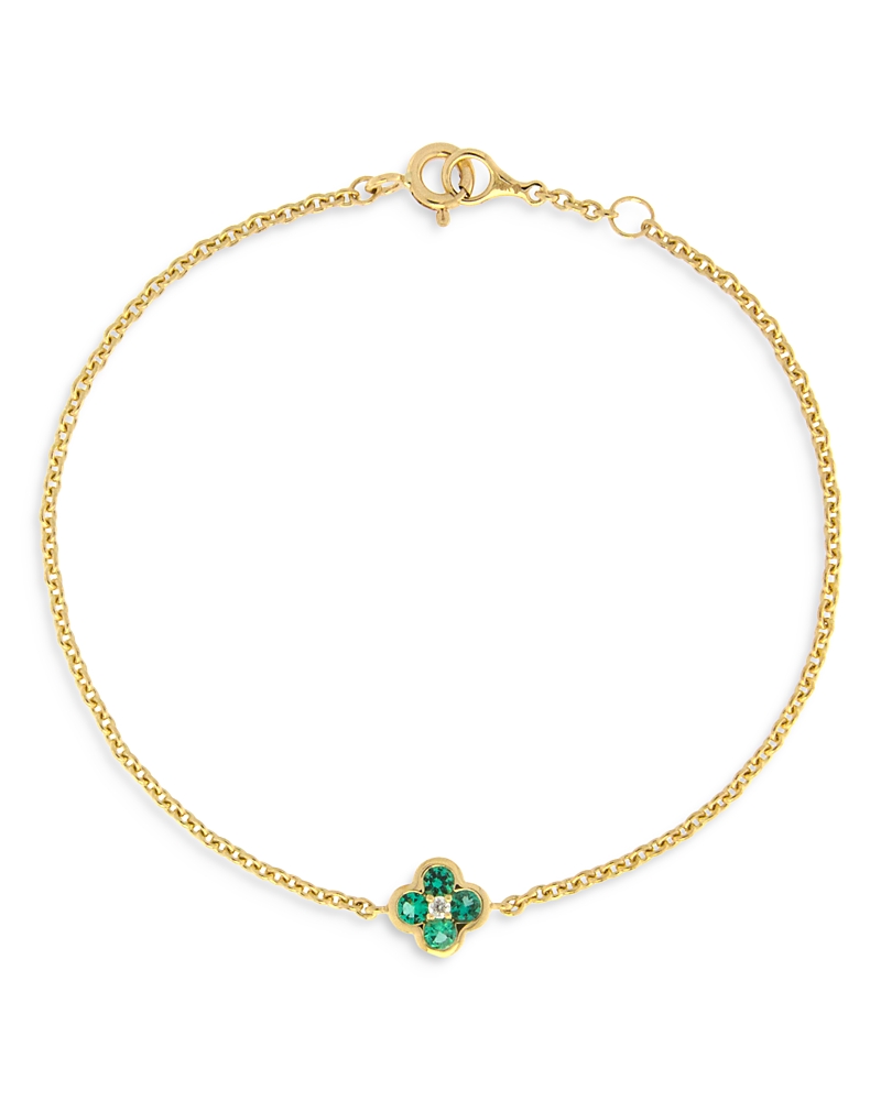Bloomingdale's Fine Collection Emerald & Diamond Bezel Clover Chain Link Bracelet In 14k Yellow Gold In Green/gold